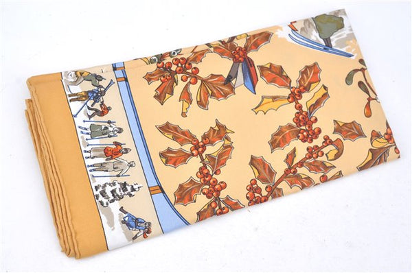 Auth HERMES Petit Carre 40 Scarf Handkerchief "Neige d'Antan" Silk Yellow J9698