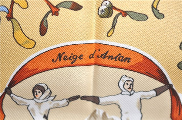 Auth HERMES Petit Carre 40 Scarf Handkerchief "Neige d'Antan" Silk Yellow J9698