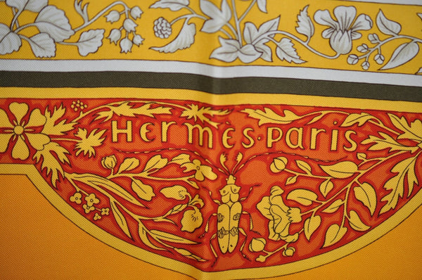 Authentic HERMES Carre 90 Scarf "joyaux de l'ete" Silk Yellow Box J9886