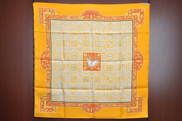 Authentic HERMES Carre 90 Scarf "joyaux de l'ete" Silk Yellow Box J9886