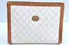 Authentic GUCCI GG Plus Clutch Hand Bag Purse PVC Leather White Brown Junk K0955