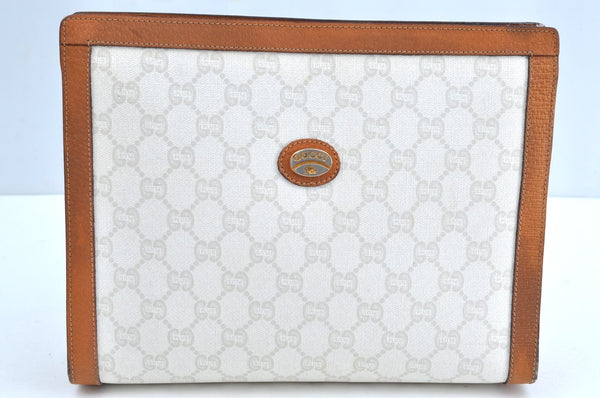 Authentic GUCCI GG Plus Clutch Hand Bag Purse PVC Leather White Brown Junk K0955