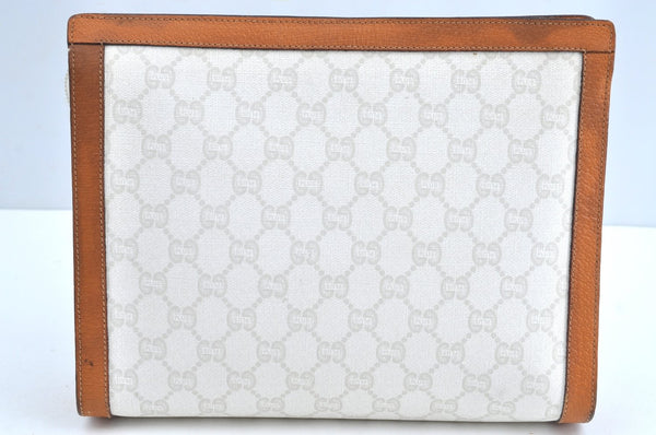 Authentic GUCCI GG Plus Clutch Hand Bag Purse PVC Leather White Brown Junk K0955