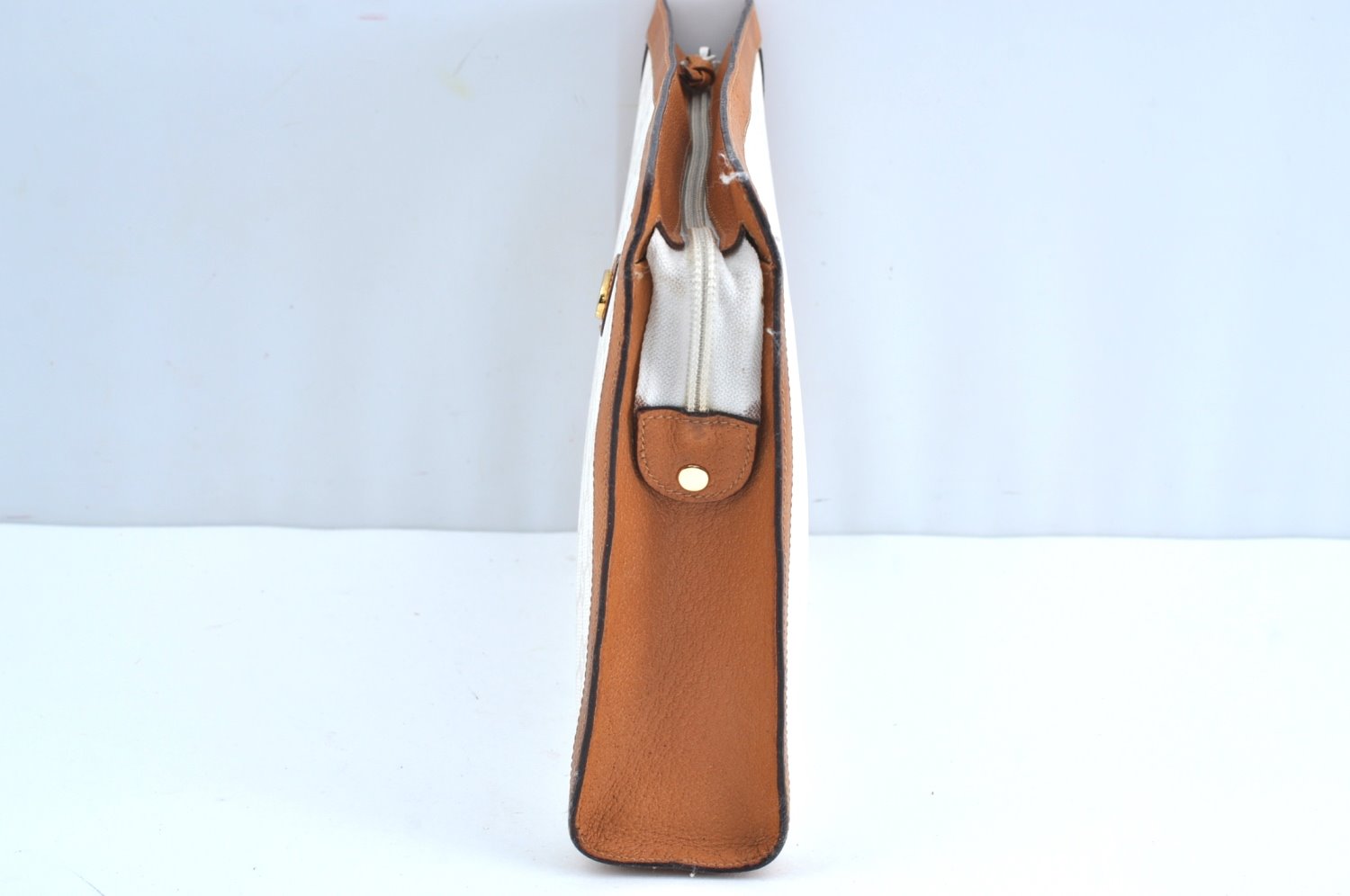 Authentic GUCCI GG Plus Clutch Hand Bag Purse PVC Leather White Brown Junk K0955