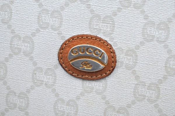 Authentic GUCCI GG Plus Clutch Hand Bag Purse PVC Leather White Brown Junk K0955