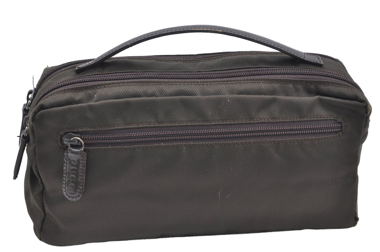 Authentic GUCCI Hand Bag Purse Nylon Leather Khaki Green Brown Junk K0986