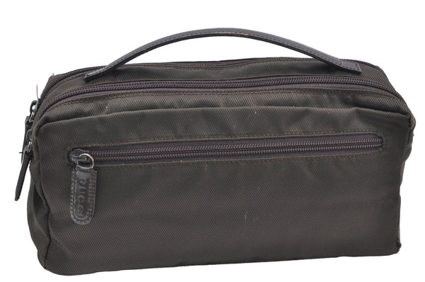 Authentic GUCCI Hand Bag Purse Nylon Leather Khaki Green Brown Junk K0986