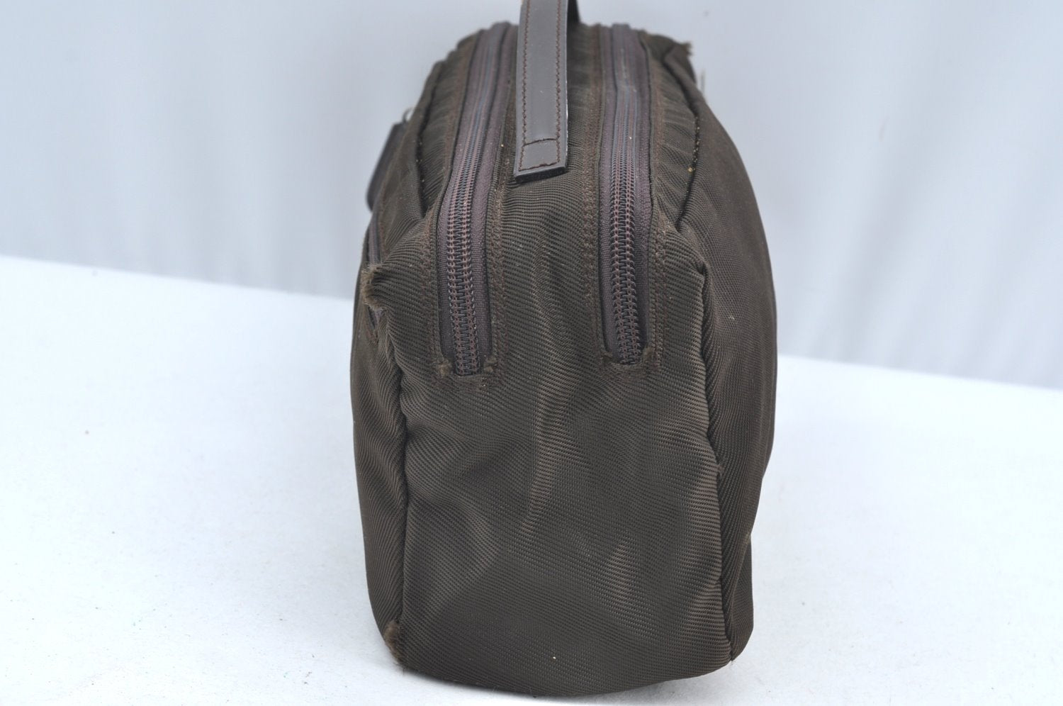 Authentic GUCCI Hand Bag Purse Nylon Leather Khaki Green Brown Junk K0986