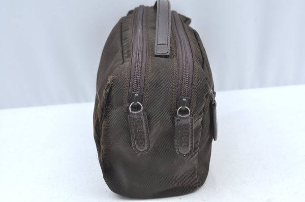 Authentic GUCCI Hand Bag Purse Nylon Leather Khaki Green Brown Junk K0986