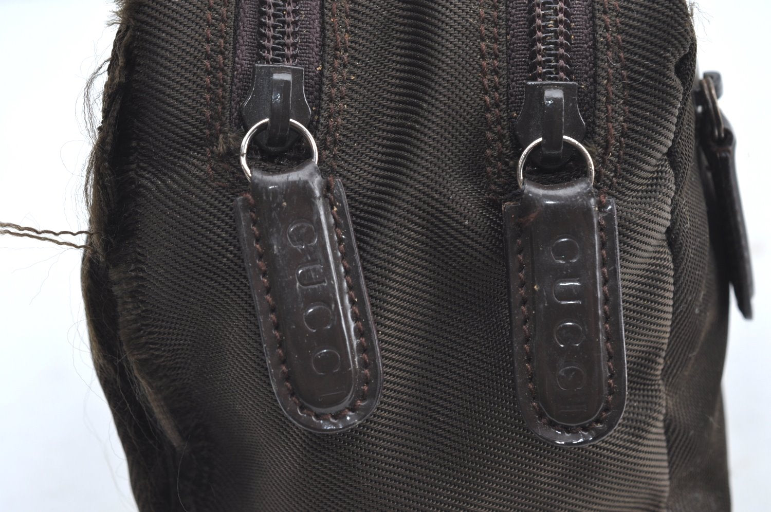 Authentic GUCCI Hand Bag Purse Nylon Leather Khaki Green Brown Junk K0986