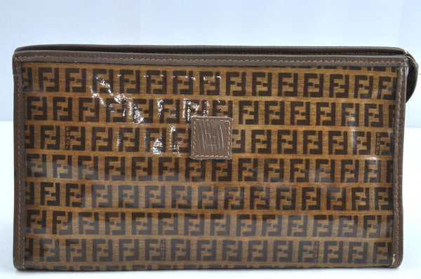 Authentic FENDI Zucchino Clutch Hand Bag Purse PVC Leather Brown K0987