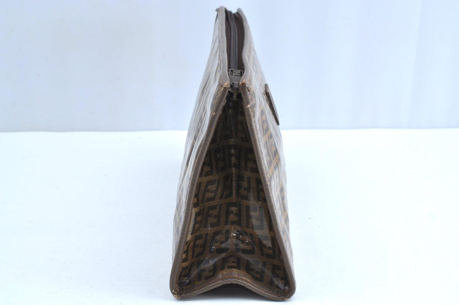 Authentic FENDI Zucchino Clutch Hand Bag Purse PVC Leather Brown K0987