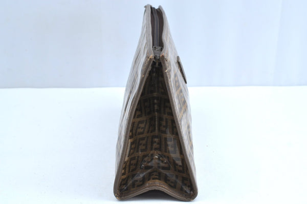 Authentic FENDI Zucchino Clutch Hand Bag Purse PVC Leather Brown K0987