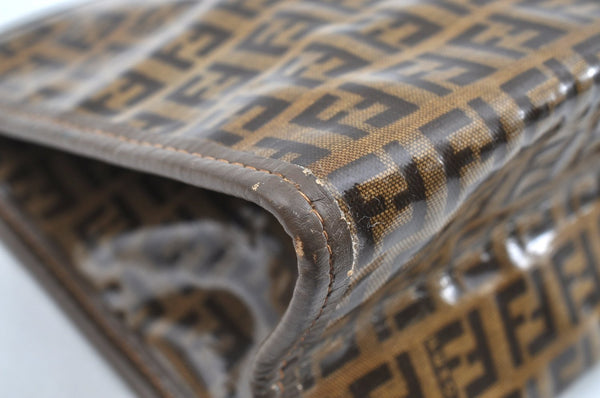 Authentic FENDI Zucchino Clutch Hand Bag Purse PVC Leather Brown K0987