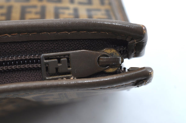 Authentic FENDI Zucchino Clutch Hand Bag Purse PVC Leather Brown K0987