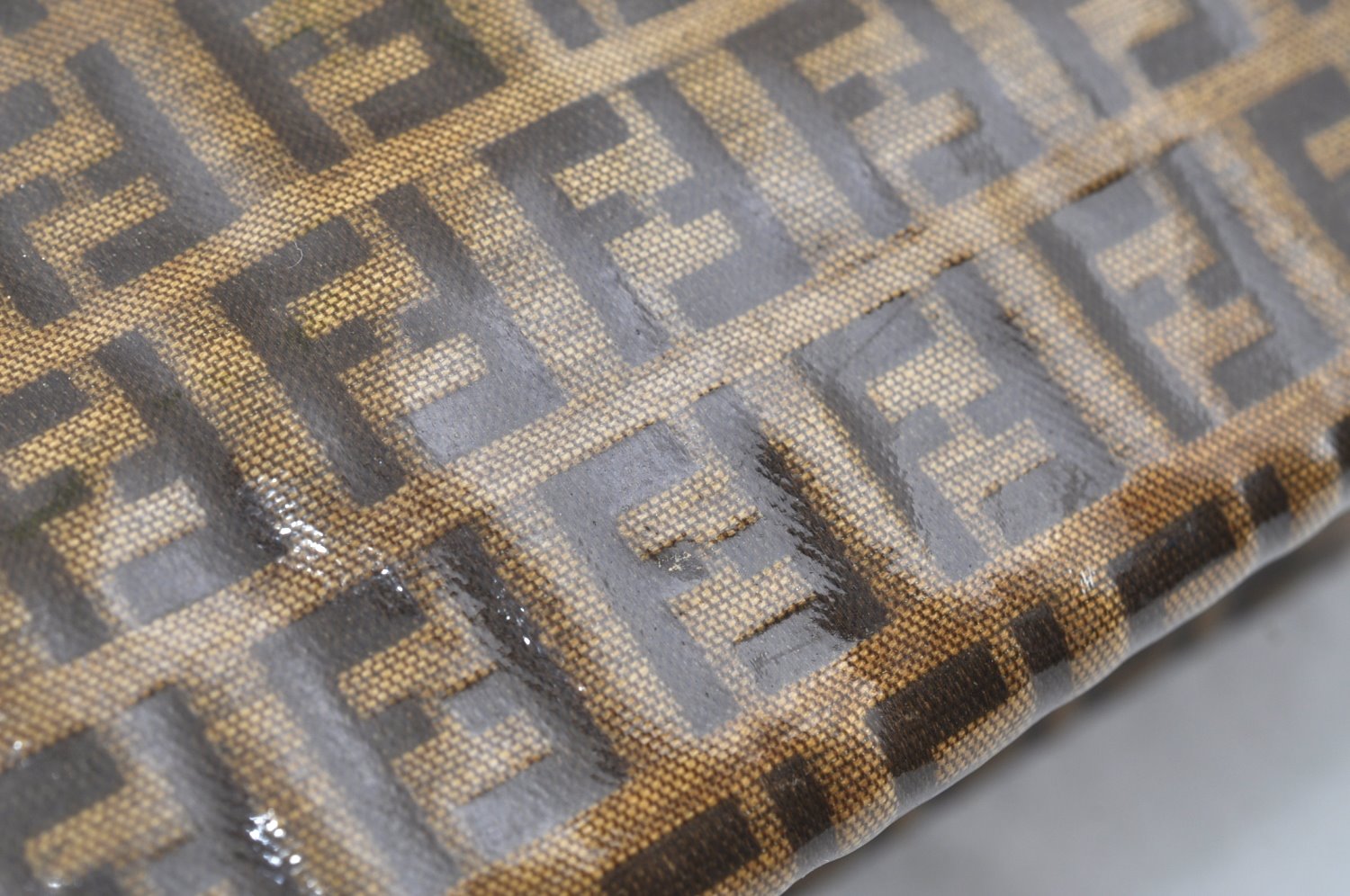 Authentic FENDI Zucchino Clutch Hand Bag Purse PVC Leather Brown K0987