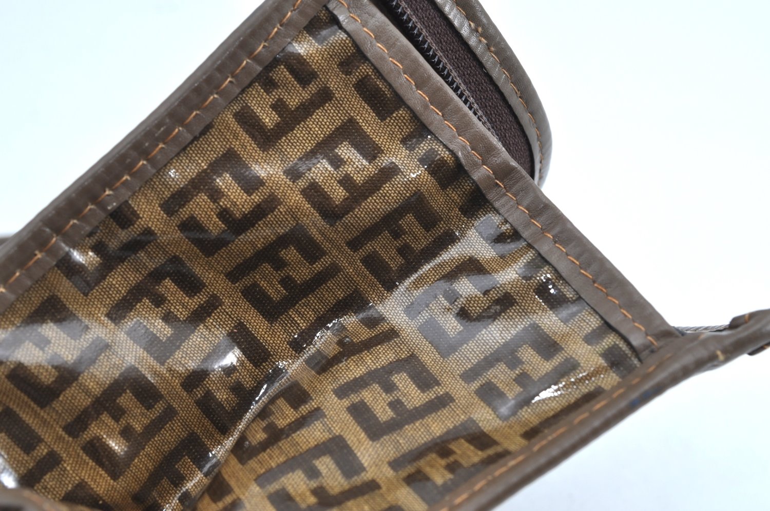 Authentic FENDI Zucchino Clutch Hand Bag Purse PVC Leather Brown K0987