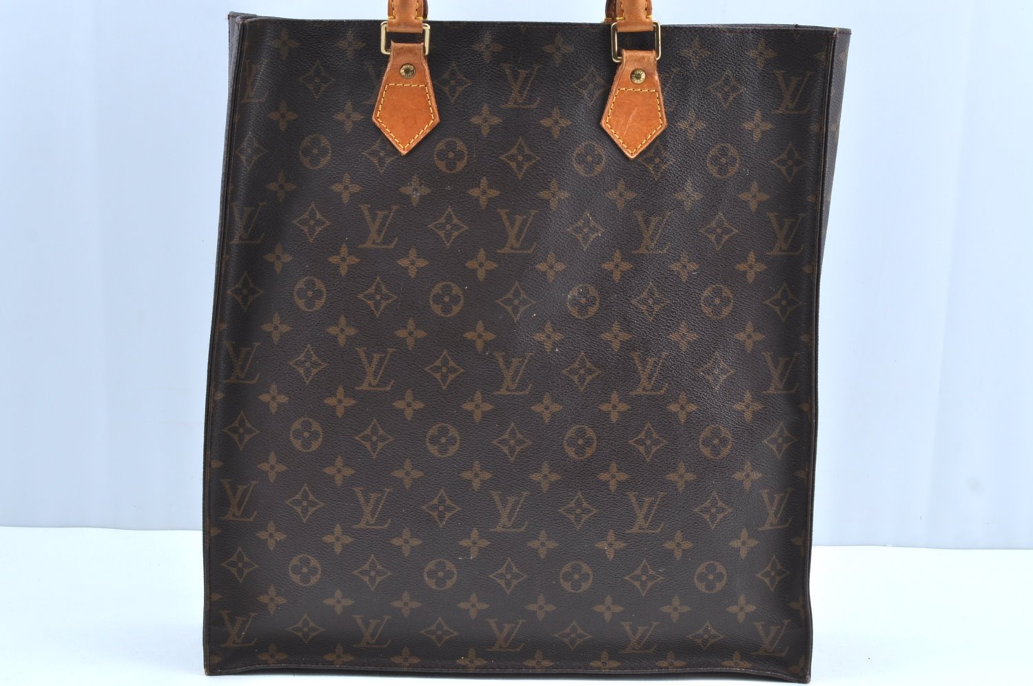 Authentic Louis Vuitton Monogram Sac Plat Hand Tote Bag M51140 LV Junk K1027