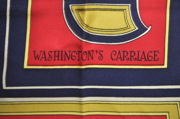 Authentic HERMES Carre 90 Scarf "Washington Carriage" Silk Navy Blue K1083