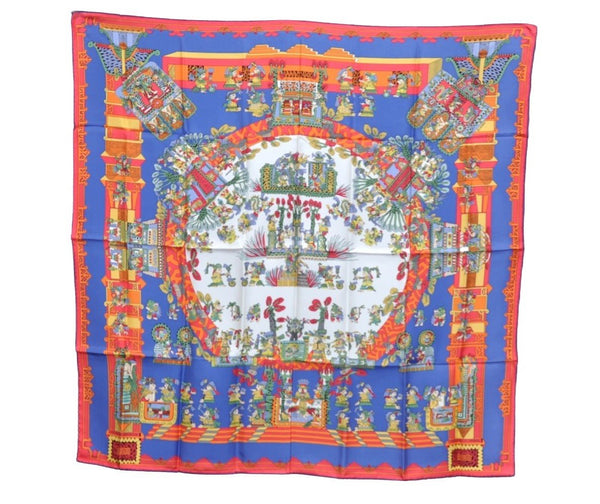 Authentic HERMES Carre 90 Scarf "ASTRES et SOLEILS" Silk Blue Paper Bag K1440