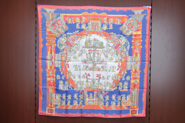 Authentic HERMES Carre 90 Scarf "ASTRES et SOLEILS" Silk Blue Paper Bag K1440