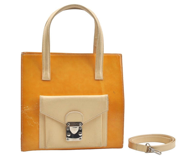 Authentic FENDI 2Way Shoulder Hand Bag Purse Leather Yellow K1687