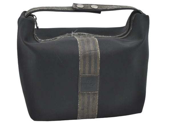 Authentic FENDI Pequin Vanity Case Hand Bag Pouch Purse PVC Black K1704