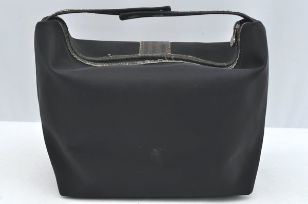 Authentic FENDI Pequin Vanity Case Hand Bag Pouch Purse PVC Black K1704