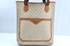 Authentic GUCCI Web Sherry Line GG Plus Tote Bag PVC Leather Beige K1835