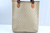 Authentic GUCCI Web Sherry Line GG Plus Tote Bag PVC Leather Beige K1835