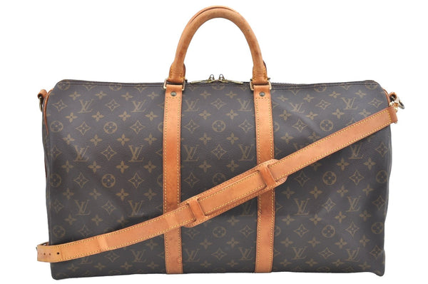 Authentic Louis Vuitton Monogram Keepall Bandouliere 50 M41416 Boston Bag K2172