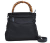 Authentic GUCCI Bamboo 2Way Shoulder Hand Bag Purse Nylon Leather Black K3713