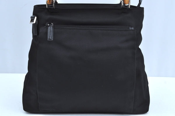 Authentic GUCCI Bamboo 2Way Shoulder Hand Bag Purse Nylon Leather Black K3713