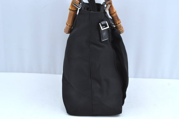 Authentic GUCCI Bamboo 2Way Shoulder Hand Bag Purse Nylon Leather Black K3713