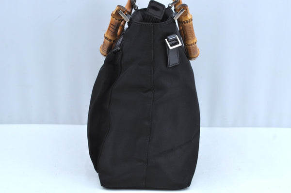 Authentic GUCCI Bamboo 2Way Shoulder Hand Bag Purse Nylon Leather Black K3713