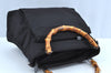 Authentic GUCCI Bamboo 2Way Shoulder Hand Bag Purse Nylon Leather Black K3713