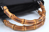 Authentic GUCCI Bamboo 2Way Shoulder Hand Bag Purse Nylon Leather Black K3713