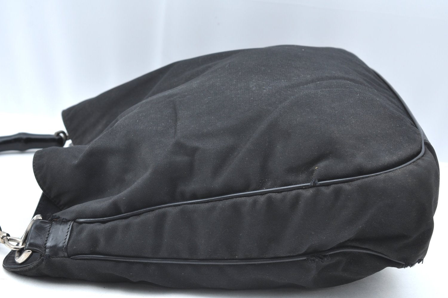 Authentic GUCCI Bamboo Shoulder Hand Bag Nylon Leather 0011577 Black K4037