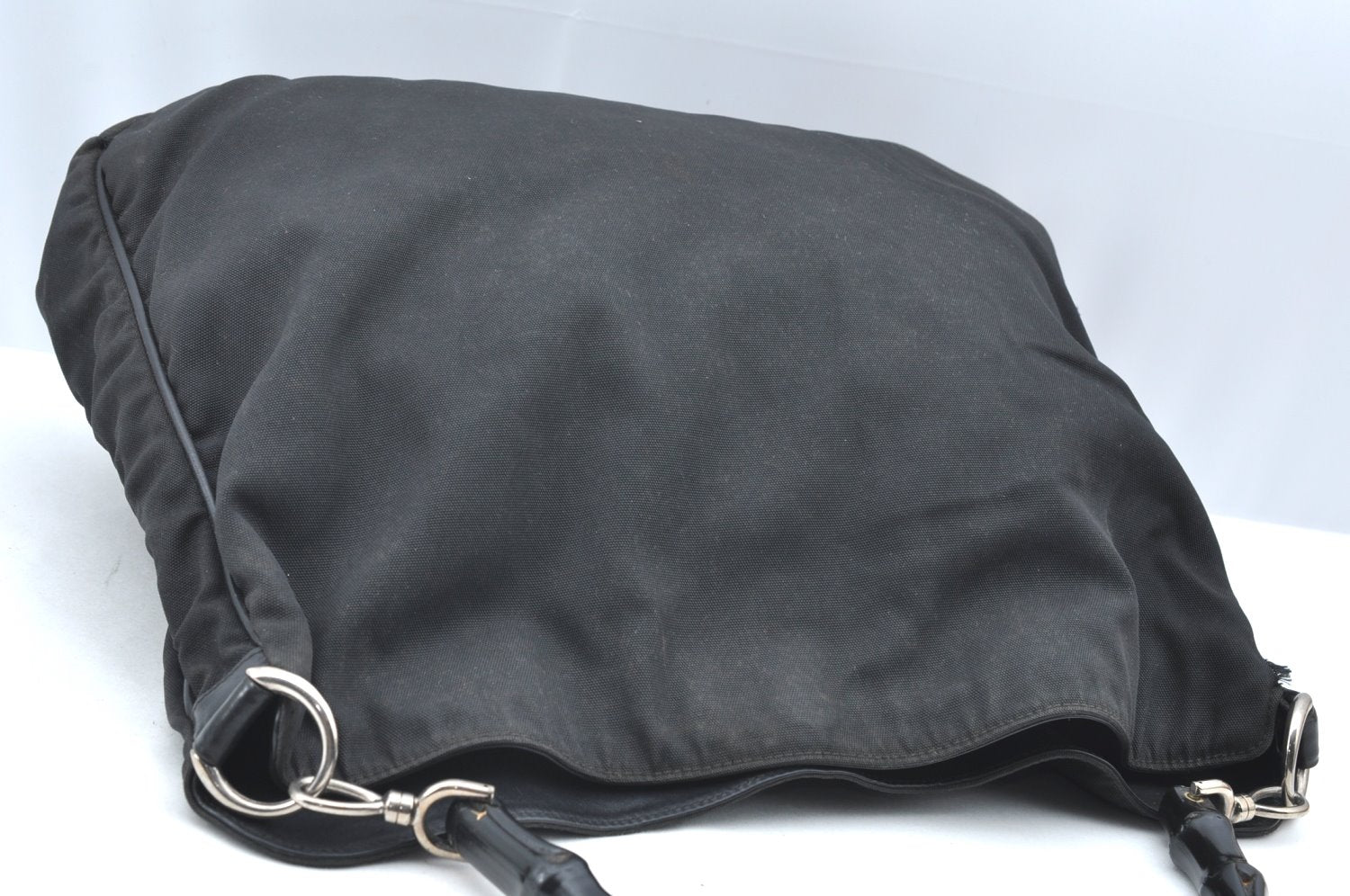 Authentic GUCCI Bamboo Shoulder Hand Bag Nylon Leather 0011577 Black K4037