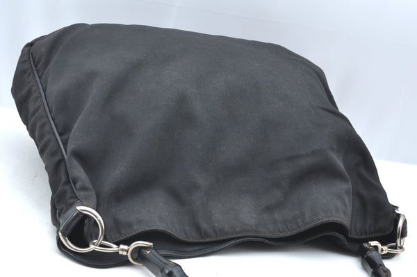 Authentic GUCCI Bamboo Shoulder Hand Bag Nylon Leather 0011577 Black K4037