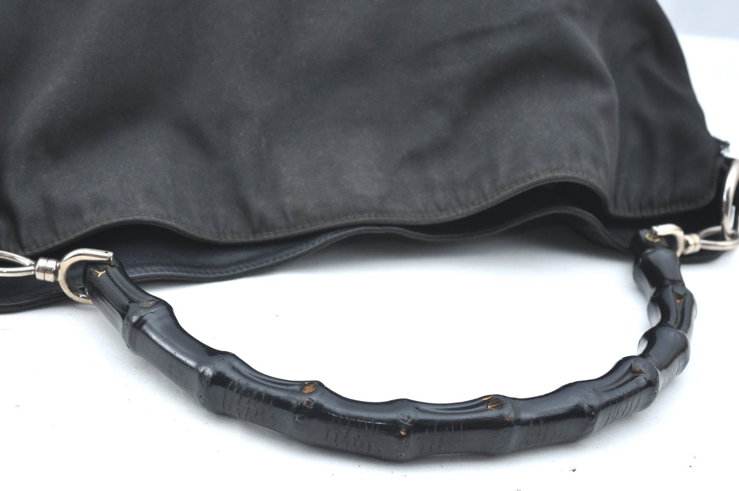 Authentic GUCCI Bamboo Shoulder Hand Bag Nylon Leather 0011577 Black K4037