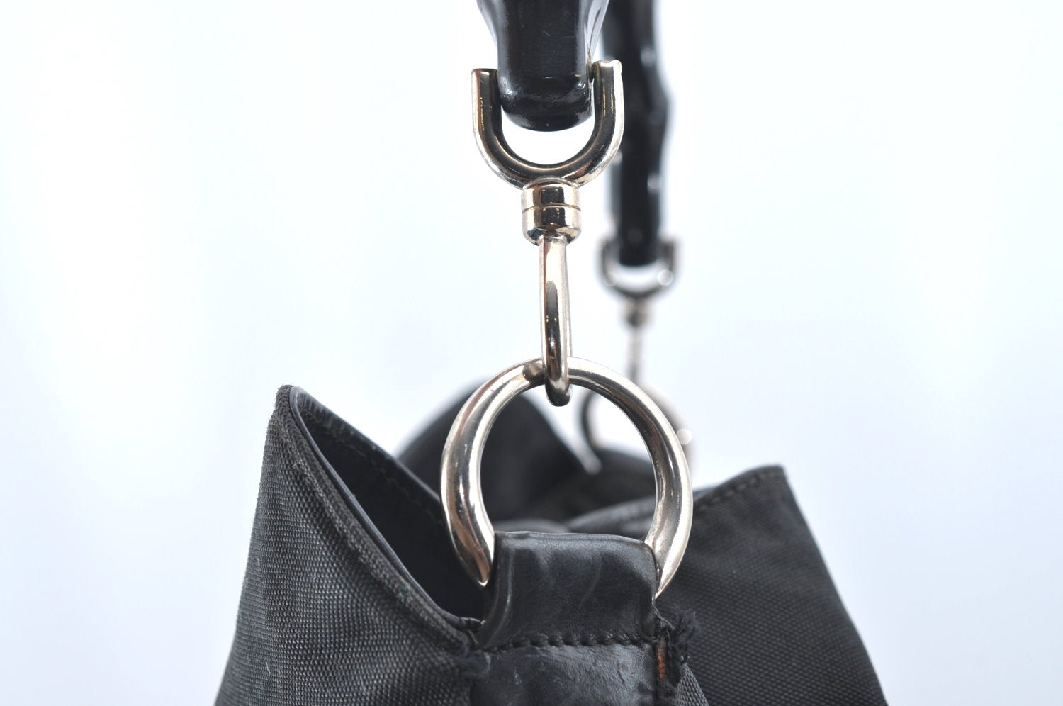 Authentic GUCCI Bamboo Shoulder Hand Bag Nylon Leather 0011577 Black K4037