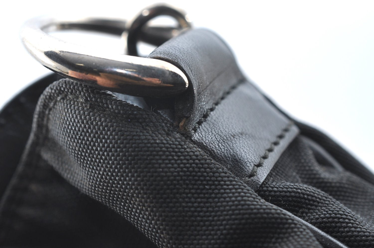 Authentic GUCCI Bamboo Shoulder Hand Bag Nylon Leather 0011577 Black K4037