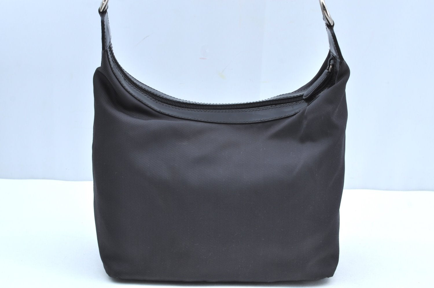 Authentic GUCCI Bamboo 2Way Shoulder Bag Nylon Enamel Gray K4038