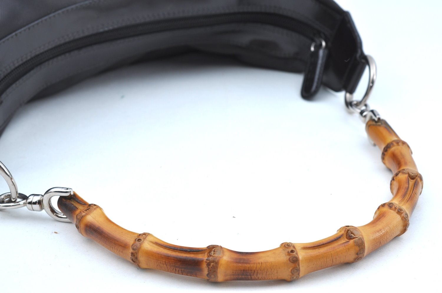 Authentic GUCCI Bamboo 2Way Shoulder Bag Nylon Enamel Gray K4038