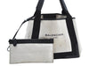 Authentic BALENCIAGA Navy Caba S Hand Bag Canvas Leather 339933 White K4039