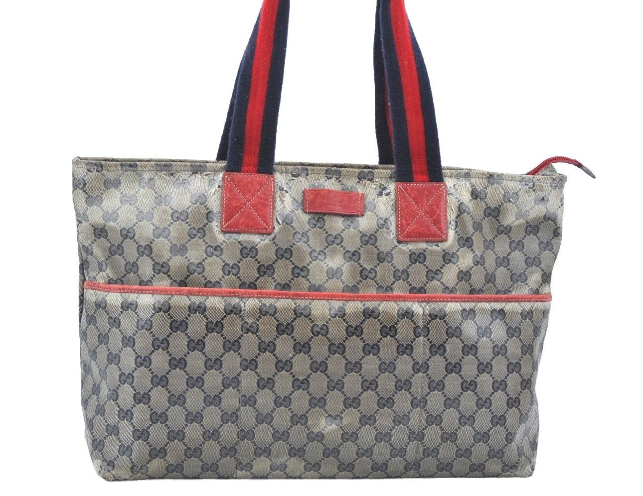 Authentic GUCCI Sherry Line GG Crystal Tote Bag PVC Leather 155524 Navy K4041