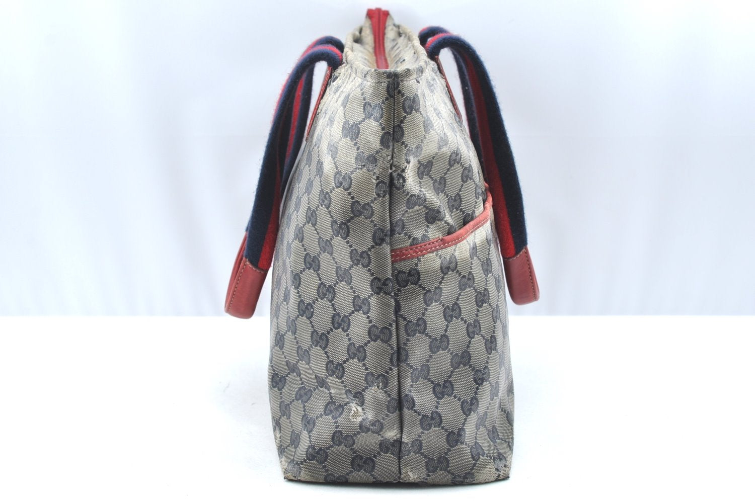 Authentic GUCCI Sherry Line GG Crystal Tote Bag PVC Leather 155524 Navy K4041