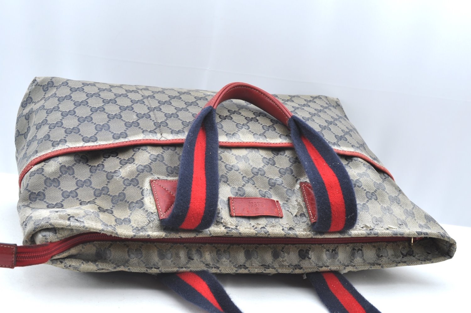 Authentic GUCCI Sherry Line GG Crystal Tote Bag PVC Leather 155524 Navy K4041