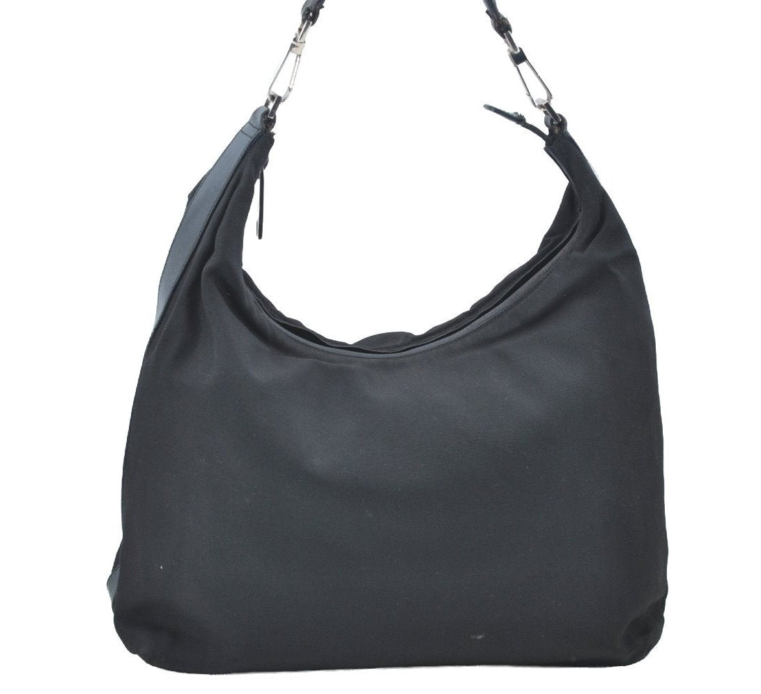 Authentic GUCCI Vintage Shoulder Hand Bag Nylon Leather Black  K4045